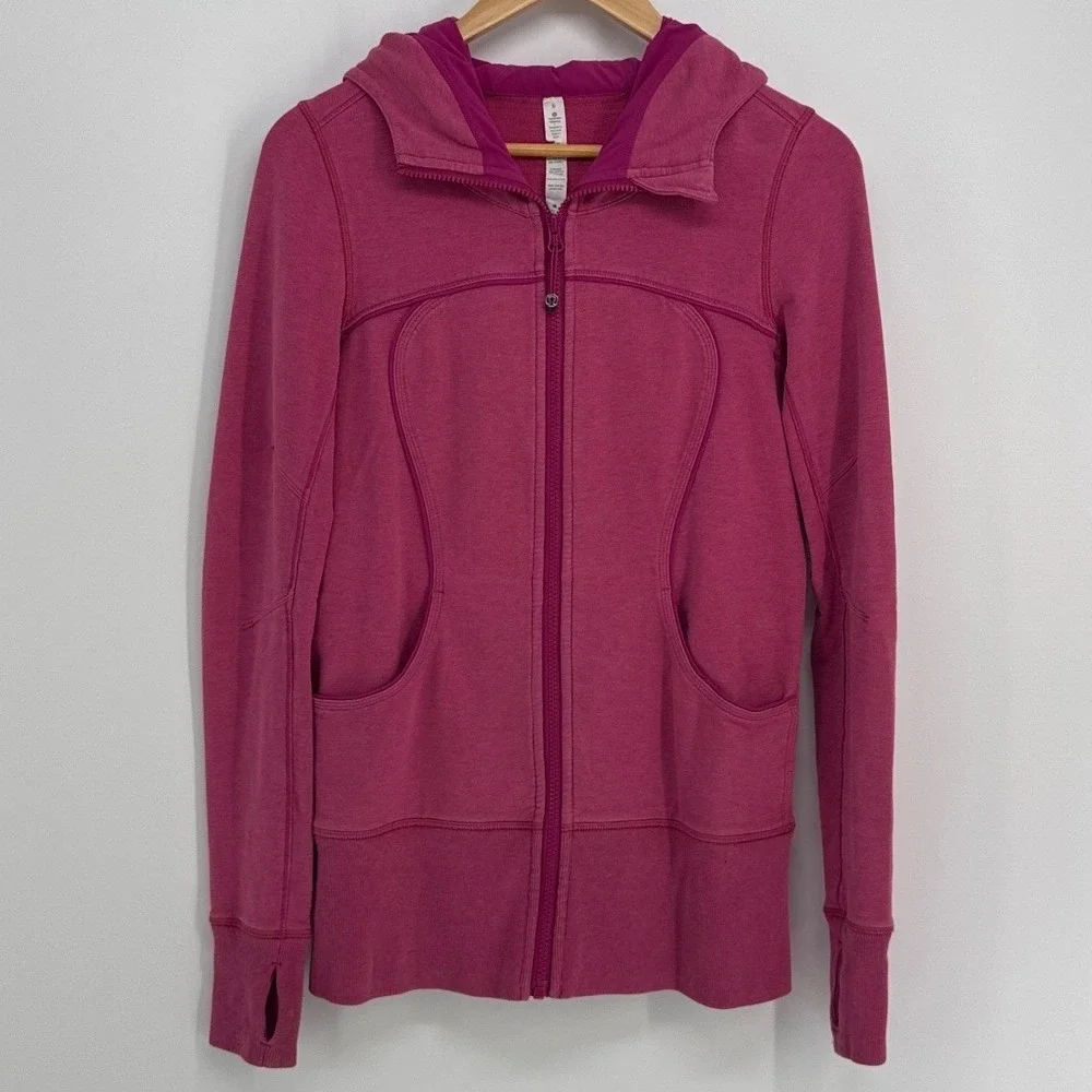 Lululemon Scuba Full Zip Hoodie Women Size 6 Pink Heathered Thumbholes Jacket